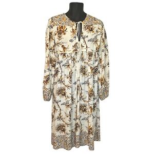 R.Vivimos Multi-Col Midi Long Sleeve Floral Dress 2XL Gypsy Boho EmpireWaist NWT